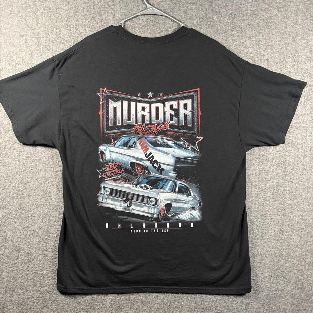 Gildan Shirt Mens XL Black Murder Nova 187 Customs Car Graphic Tee Racing